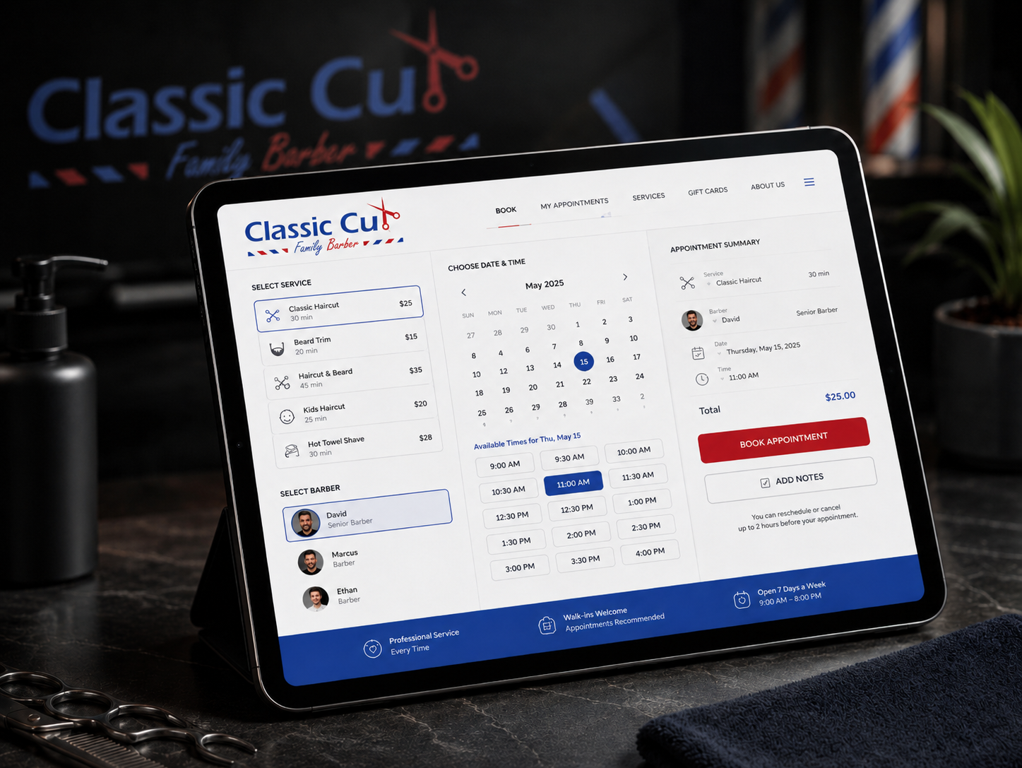 Classic Cut Barber shop Website portfolio image 1
